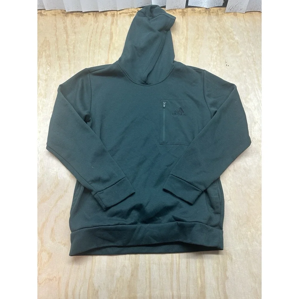 Adidas Men's‎ Pullover Hoodie Solid Polyester Dark Green Size M Zip Pocket